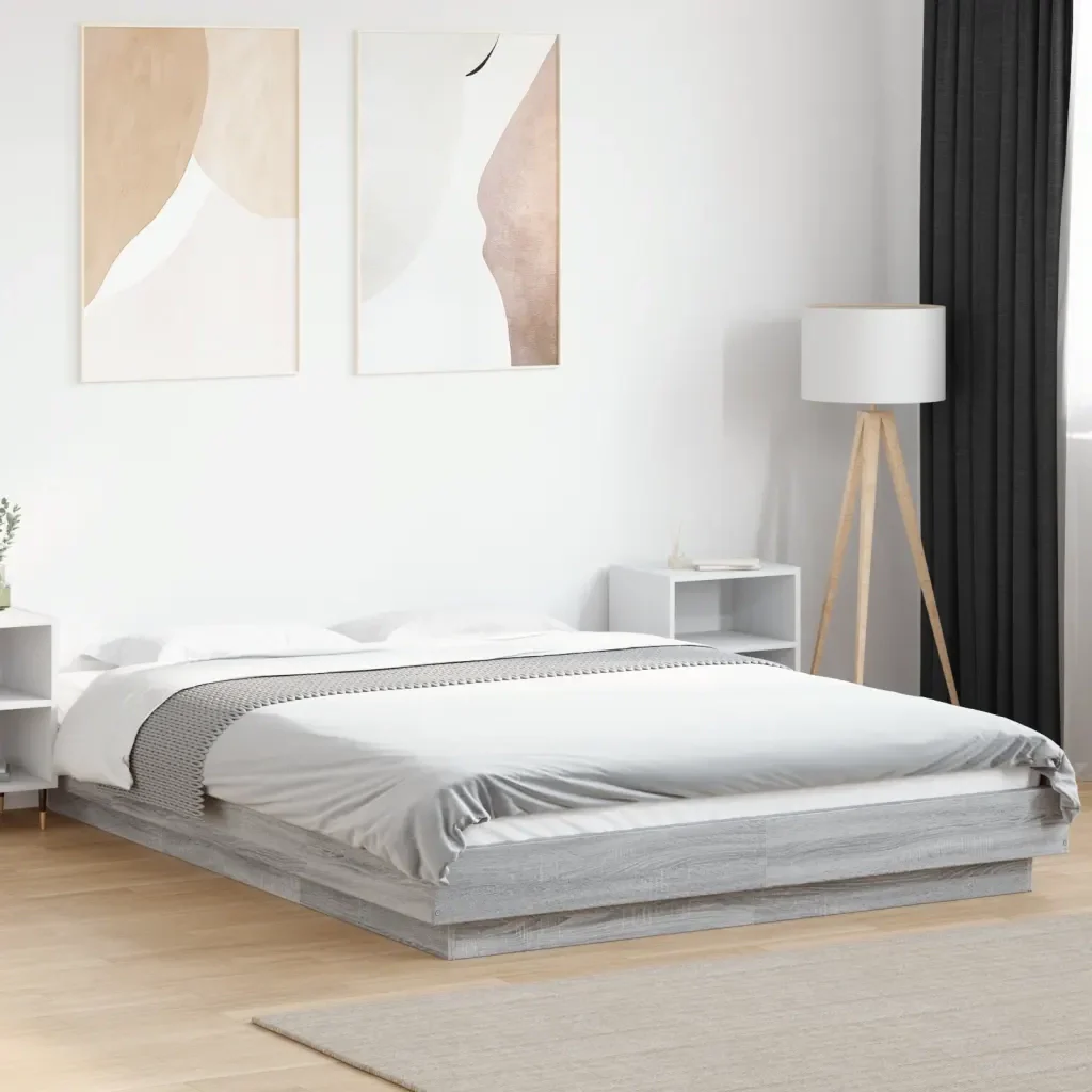 Letto matrimoniale | Letto per adulti | Giroletto Luci LED Grigio Sonoma 120x190 cm Legno Multistrato - Image 2