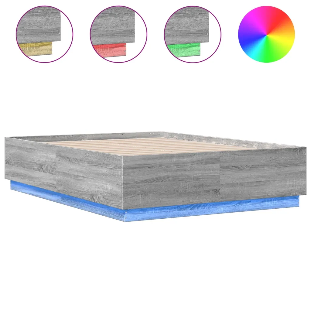 Letto matrimoniale | Letto per adulti | Giroletto Luci LED Grigio Sonoma 120x190 cm Legno Multistrato
