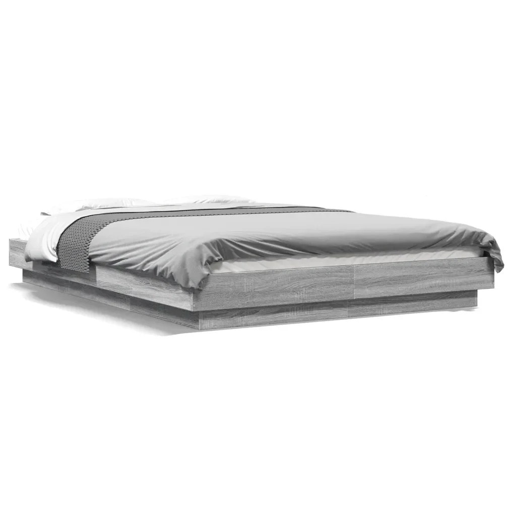 Letto matrimoniale | Letto per adulti | Giroletto Luci LED Grigio Sonoma 120x200 cm Legno Multistrato