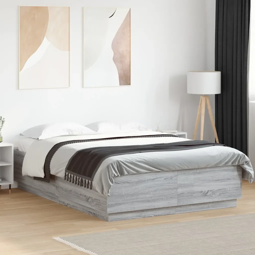 Letto matrimoniale | Letto per adulti | Giroletto Luci LED Grigio Sonoma 120x200 cm Legno Multistrato - Image 2