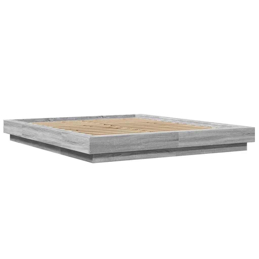Letto matrimoniale | Letto per adulti | Giroletto Luci LED Grigio Sonoma 150x200 cm Legno Multistrato - Image 3
