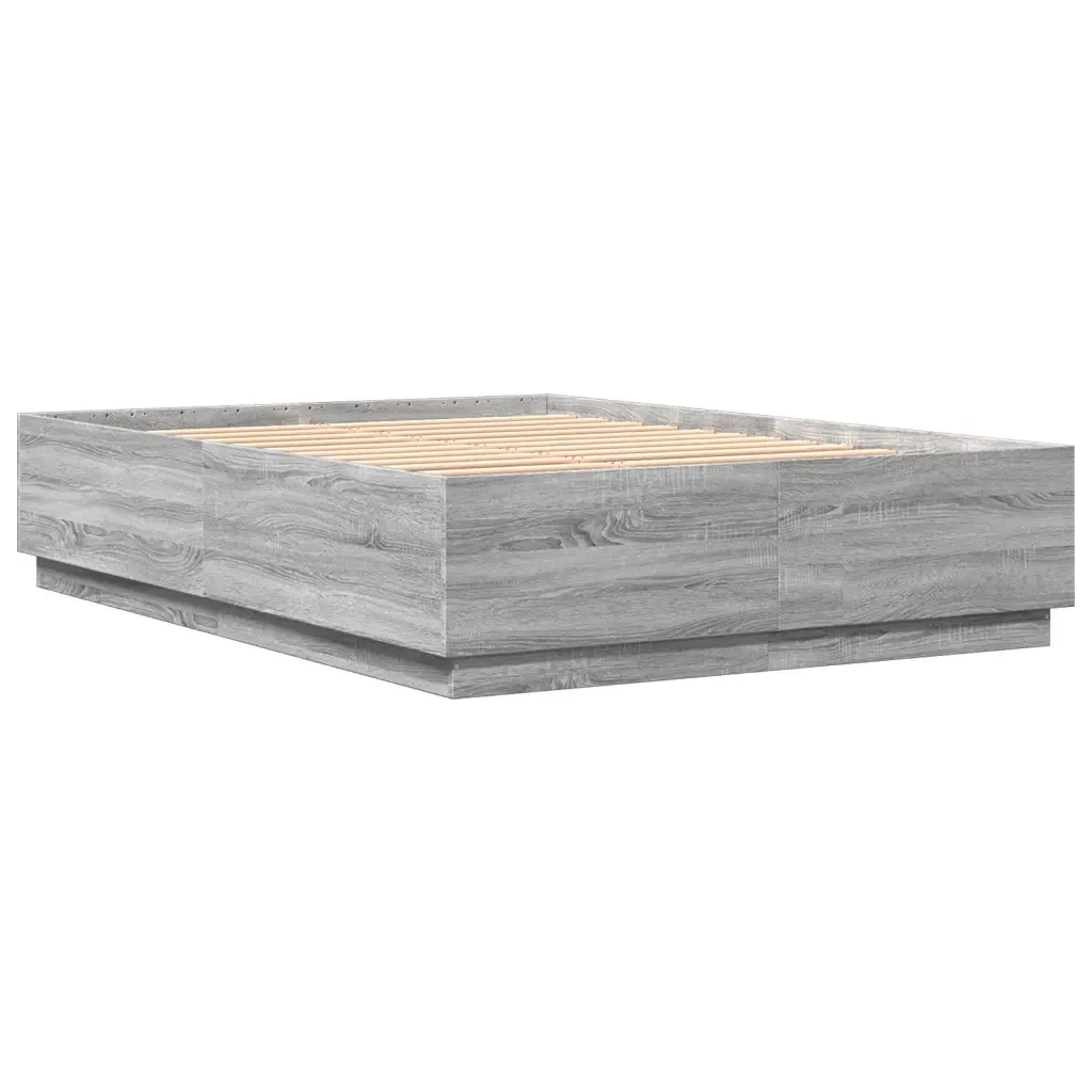 Letto matrimoniale | Letto per adulti | Giroletto Luci LED Grigio Sonoma 150x200 cm Legno Multistrato - Image 4