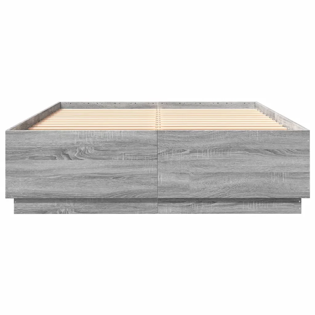 Letto matrimoniale | Letto per adulti | Giroletto Luci LED Grigio Sonoma 150x200 cm Legno Multistrato - Image 5