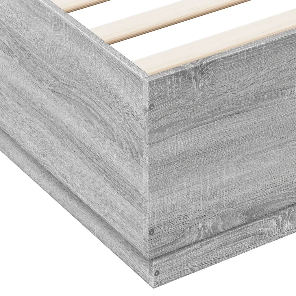 Letto matrimoniale | Letto per adulti | Giroletto Luci LED Grigio Sonoma 150x200 cm Legno Multistrato - Image 8