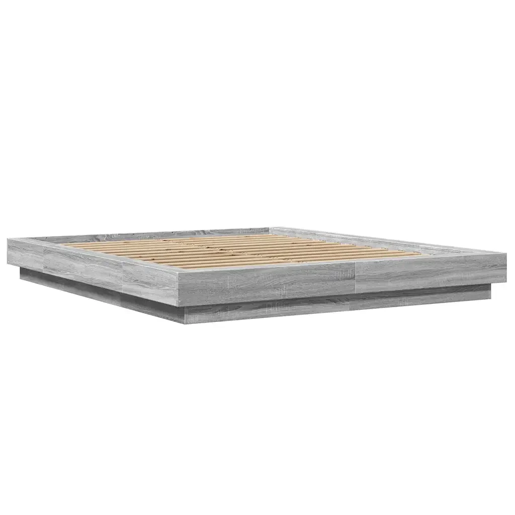 Letto matrimoniale | Letto per adulti | Giroletto Luci LED Grigio Sonoma 160x200 cm Legno Multistrato - Image 4