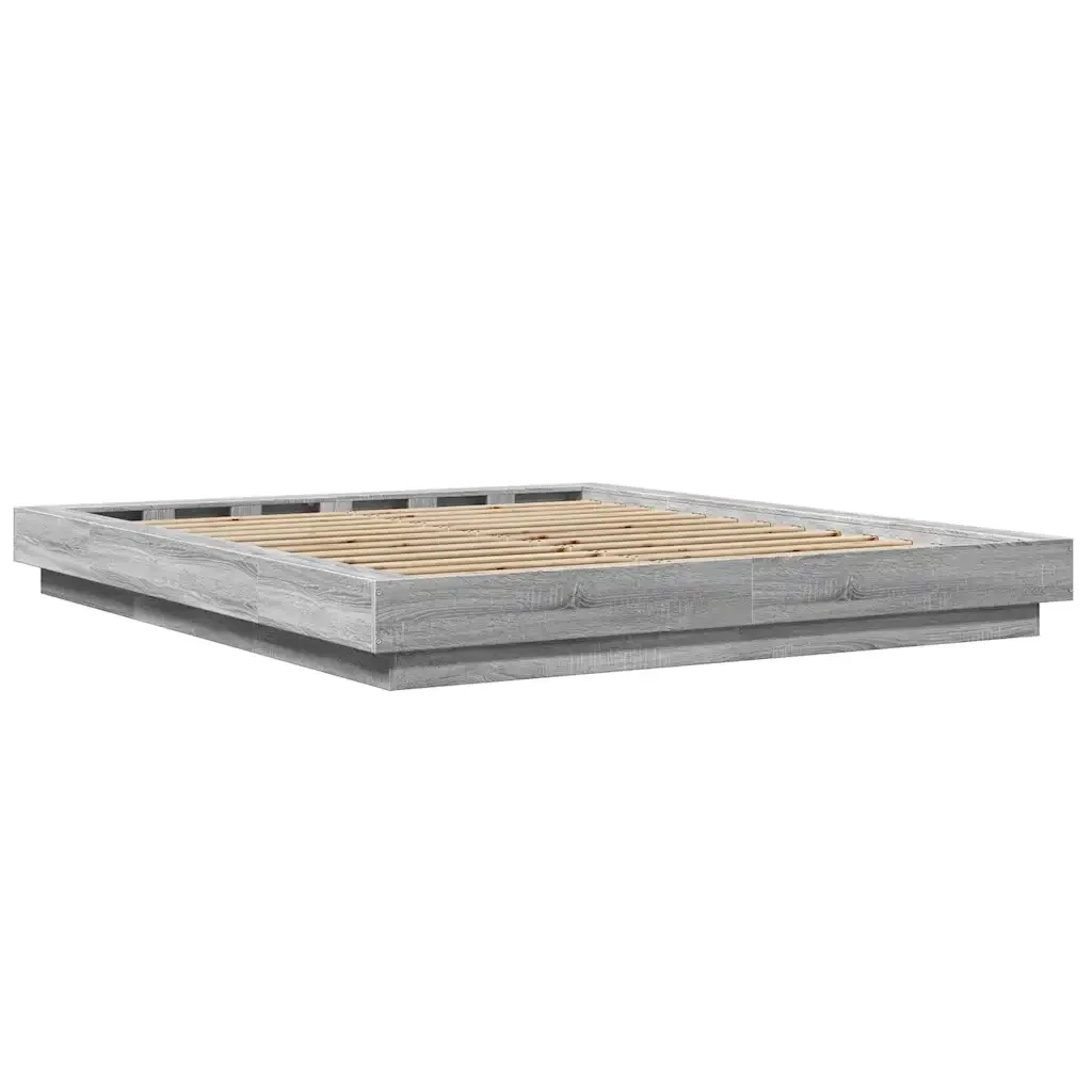Letto matrimoniale | Letto per adulti | Giroletto Luci LED Grigio Sonoma 160x200 cm Legno Multistrato - Image 7