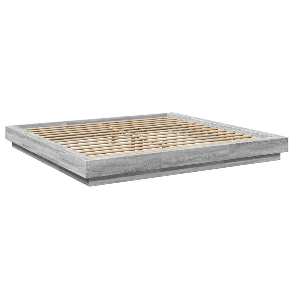 Letto matrimoniale | Letto per adulti | Giroletto Luci LED Grigio Sonoma 200x200 cm Legno Multistrato - Image 3