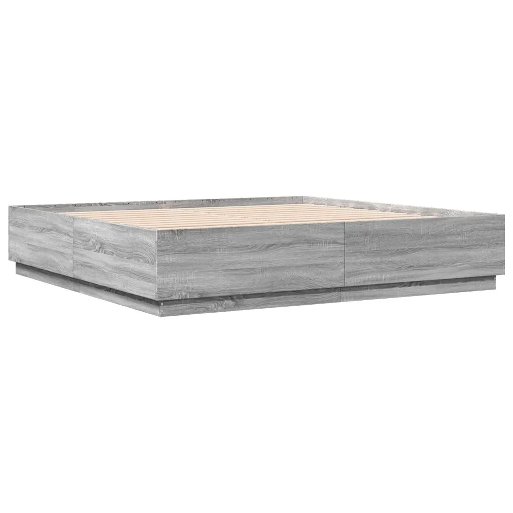 Letto matrimoniale | Letto per adulti | Giroletto Luci LED Grigio Sonoma 200x200 cm Legno Multistrato - Image 4
