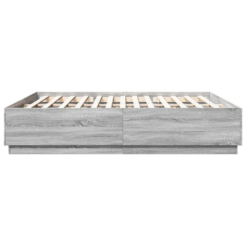 Letto matrimoniale | Letto per adulti | Giroletto Luci LED Grigio Sonoma 200x200 cm Legno Multistrato - Image 7