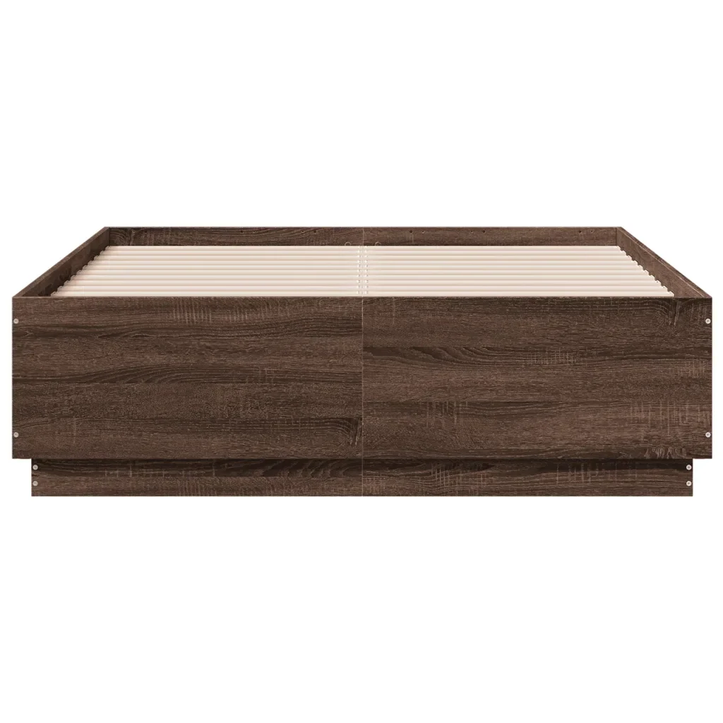 Letto matrimoniale | Letto per adulti | Giroletto Luci LED Rovere Marrone 135x190 cm Legno Multistrato - Image 6