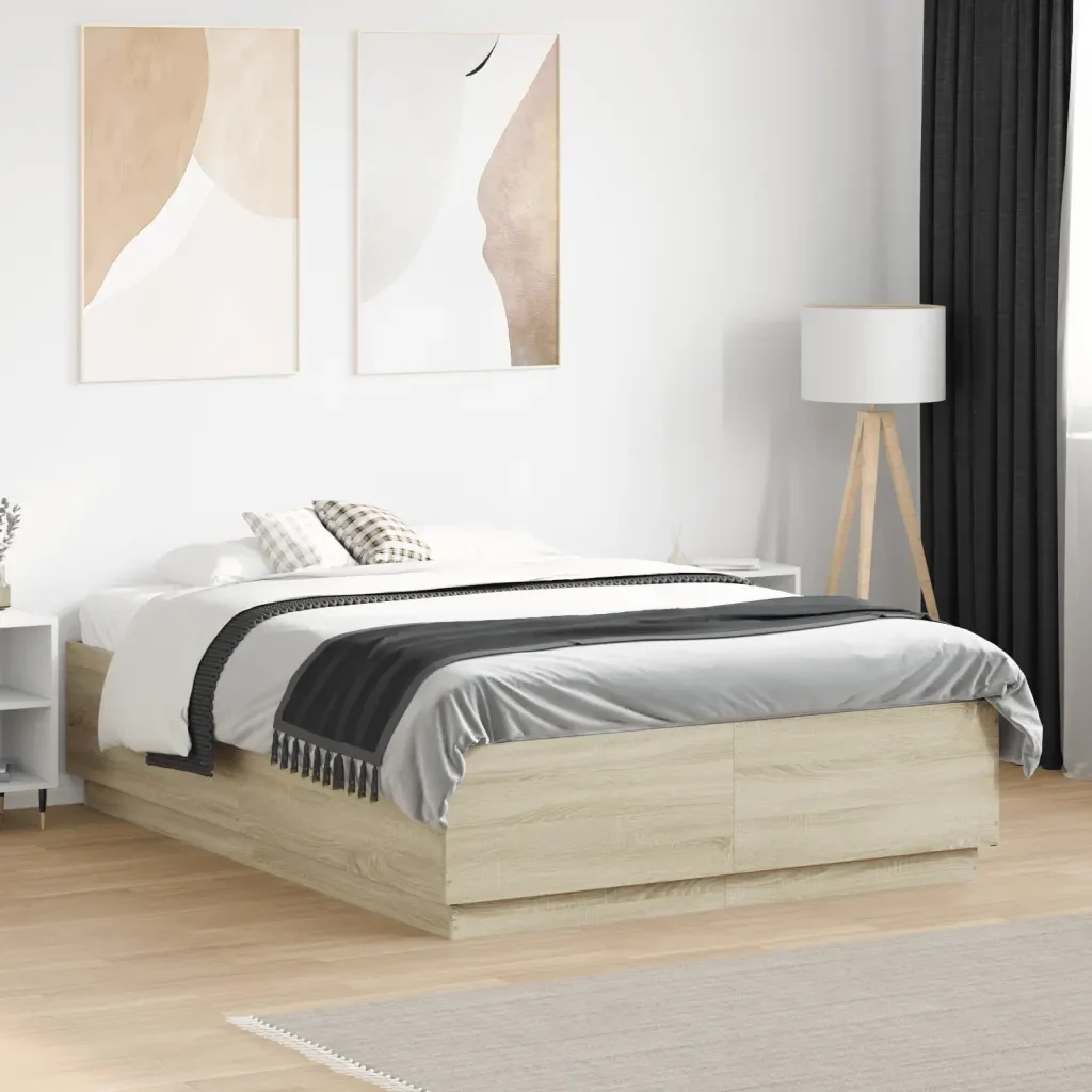 Letto matrimoniale | Letto per adulti | Giroletto Luci LED Rovere Sonoma 120x190 cm Legno Multistrato - Image 2