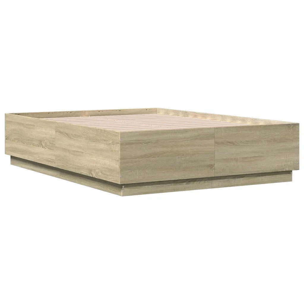Letto matrimoniale | Letto per adulti | Giroletto Luci LED Rovere Sonoma 120x190 cm Legno Multistrato - Image 4