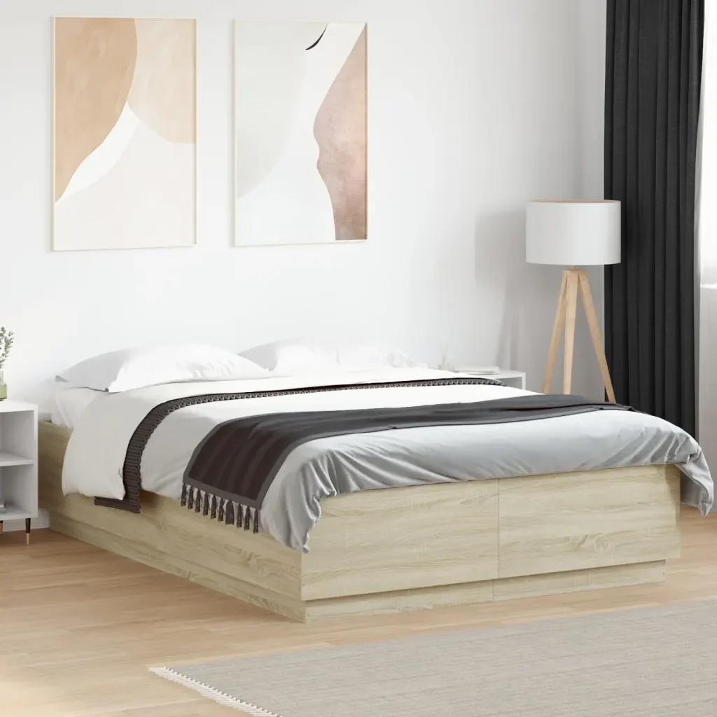 Letto matrimoniale | Letto per adulti | Giroletto Luci LED Rovere Sonoma 120x200 cm Legno Multistrato - Image 2
