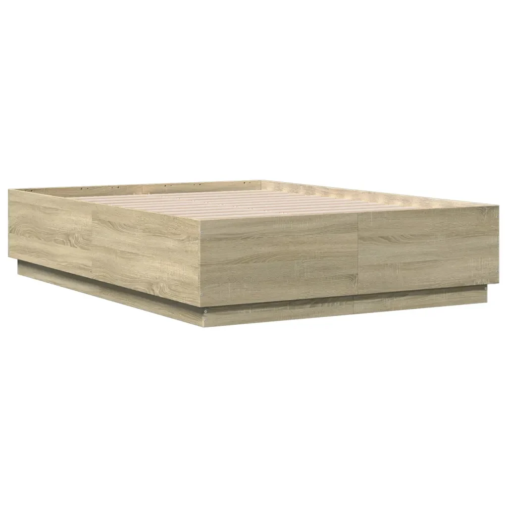 Letto matrimoniale | Letto per adulti | Giroletto Luci LED Rovere Sonoma 135x190 cm Legno Multistrato - Image 3