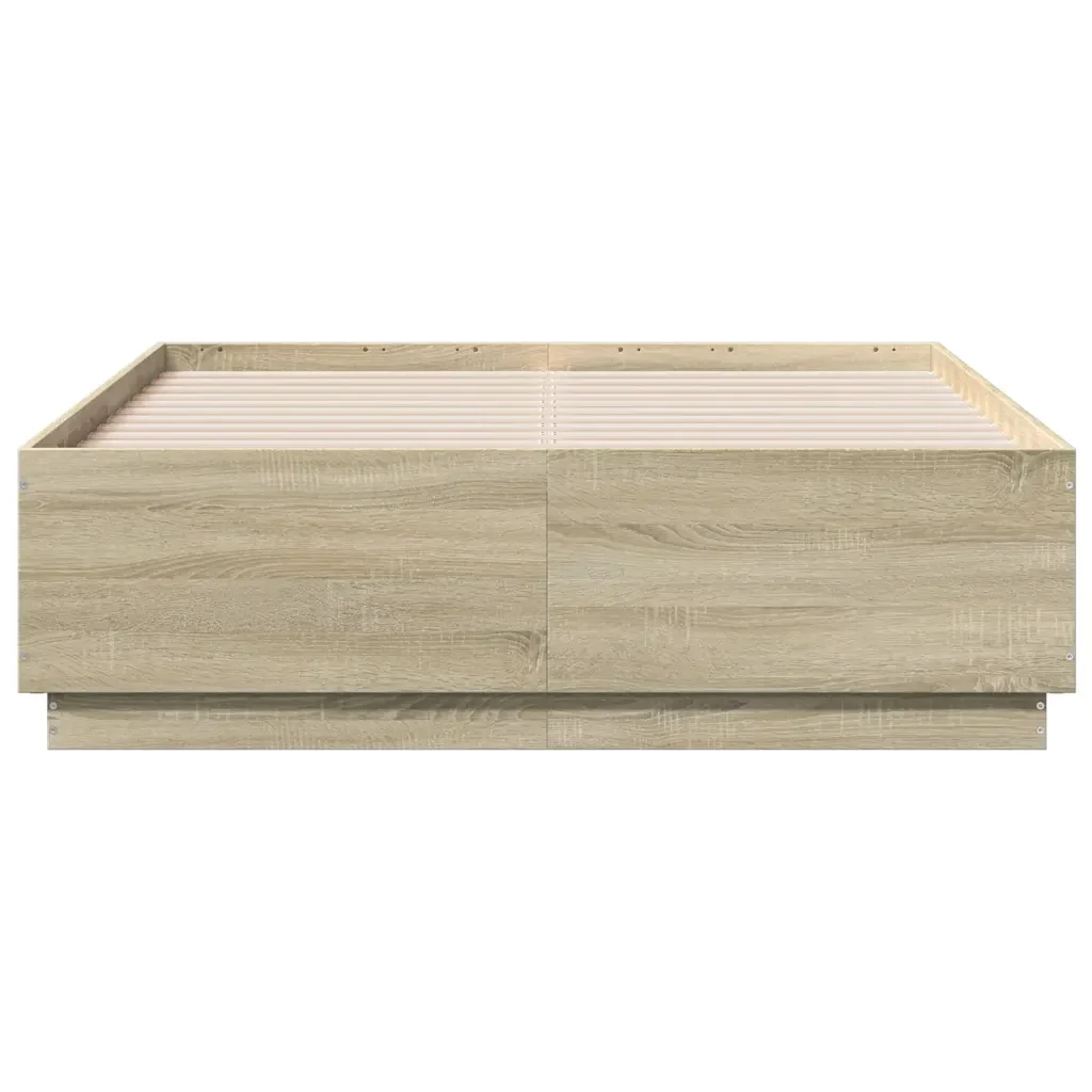 Letto matrimoniale | Letto per adulti | Giroletto Luci LED Rovere Sonoma 135x190 cm Legno Multistrato - Image 6
