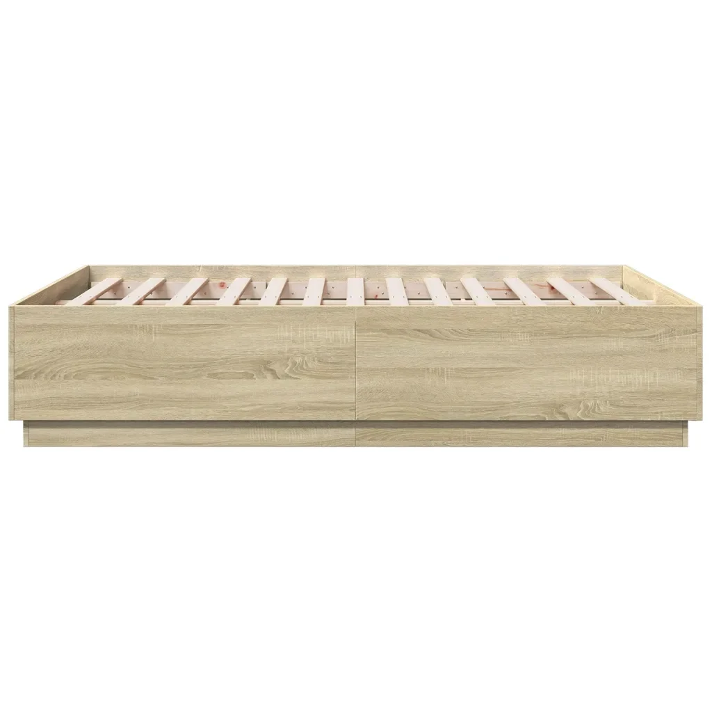 Letto matrimoniale | Letto per adulti | Giroletto Luci LED Rovere Sonoma 135x190 cm Legno Multistrato - Image 7