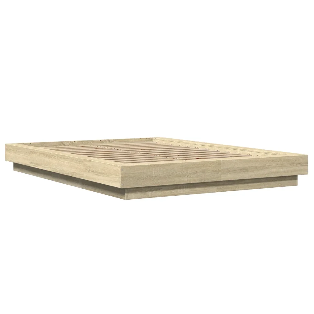 Letto matrimoniale | Letto per adulti | Giroletto Luci LED Rovere Sonoma 140x190 cm Legno Multistrato - Image 4