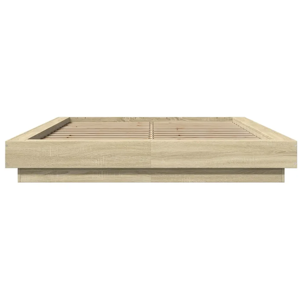 Letto matrimoniale | Letto per adulti | Giroletto Luci LED Rovere Sonoma 140x190 cm Legno Multistrato - Image 5
