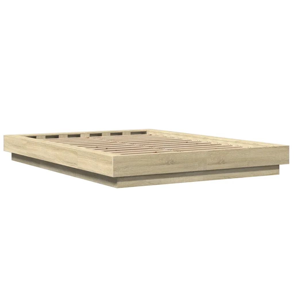 Letto matrimoniale | Letto per adulti | Giroletto Luci LED Rovere Sonoma 140x190 cm Legno Multistrato - Image 7