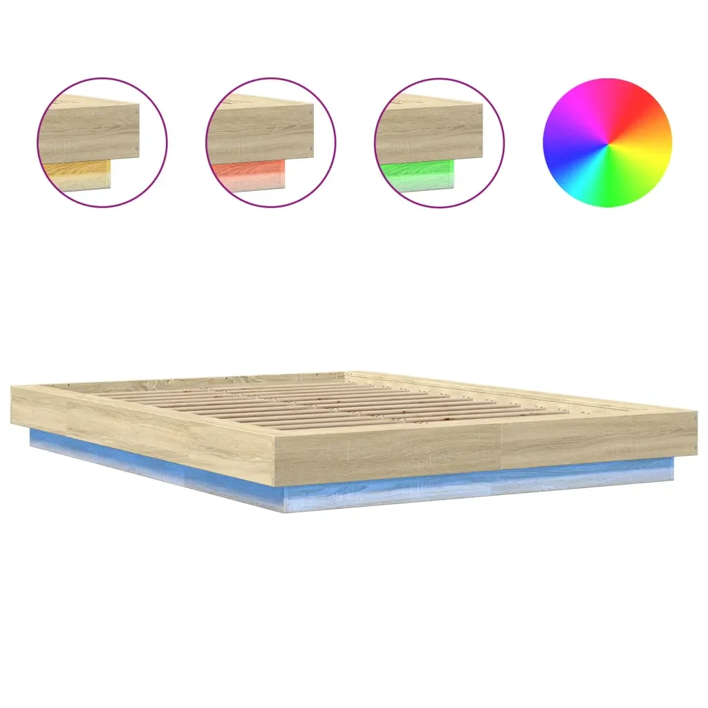 Letto matrimoniale | Letto per adulti | Giroletto Luci LED Rovere Sonoma 140x190 cm Legno Multistrato - Image 8