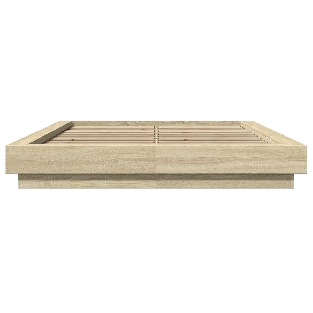 Letto matrimoniale | Letto per adulti | Giroletto Luci LED Rovere Sonoma 140x200 cm Legno Multistrato - Image 5