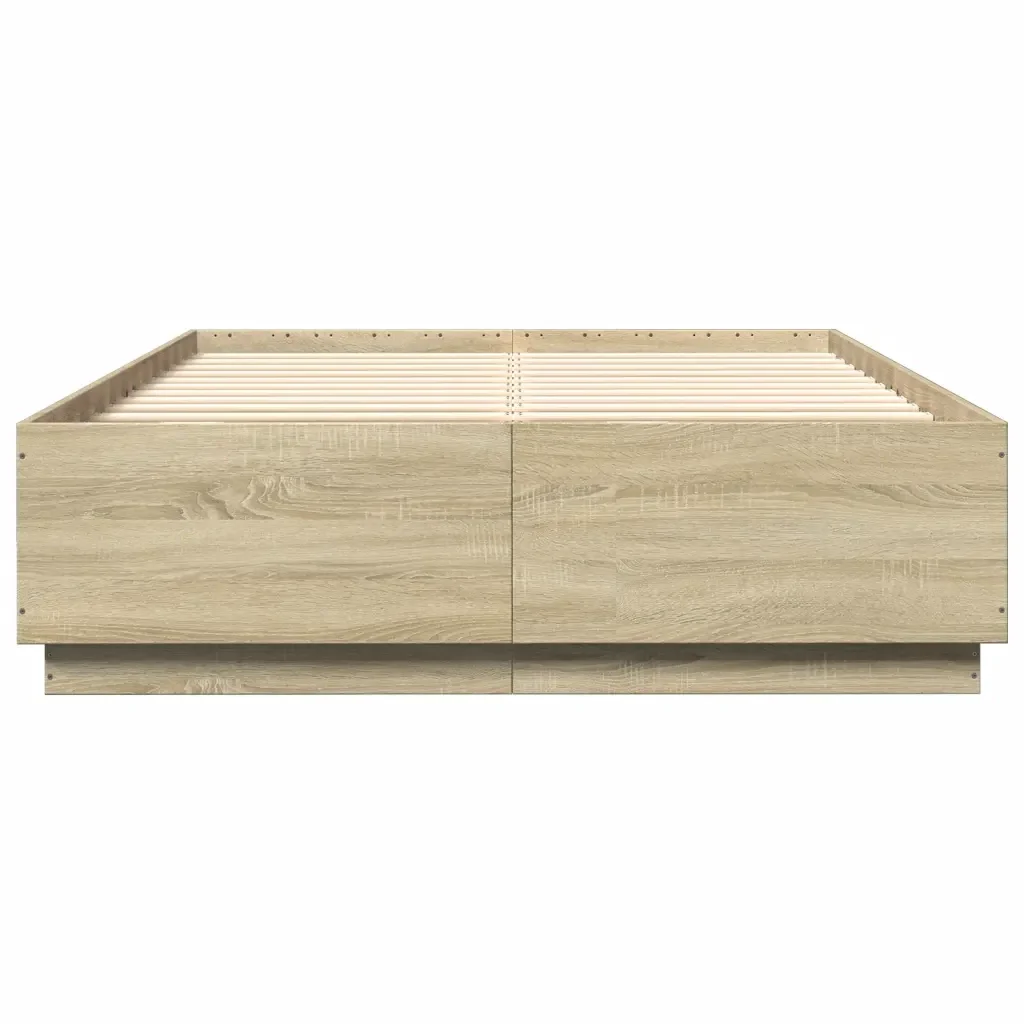 Letto matrimoniale | Letto per adulti | Giroletto Luci LED Rovere Sonoma 140x200 cm Legno Multistrato - Image 5