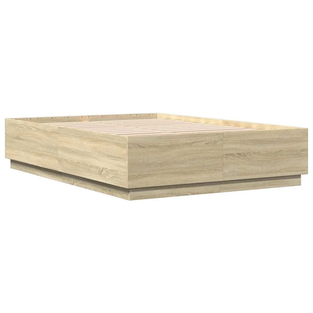 Letto matrimoniale | Letto per adulti | Giroletto Luci LED Rovere Sonoma 140x200 cm Legno Multistrato - Image 7