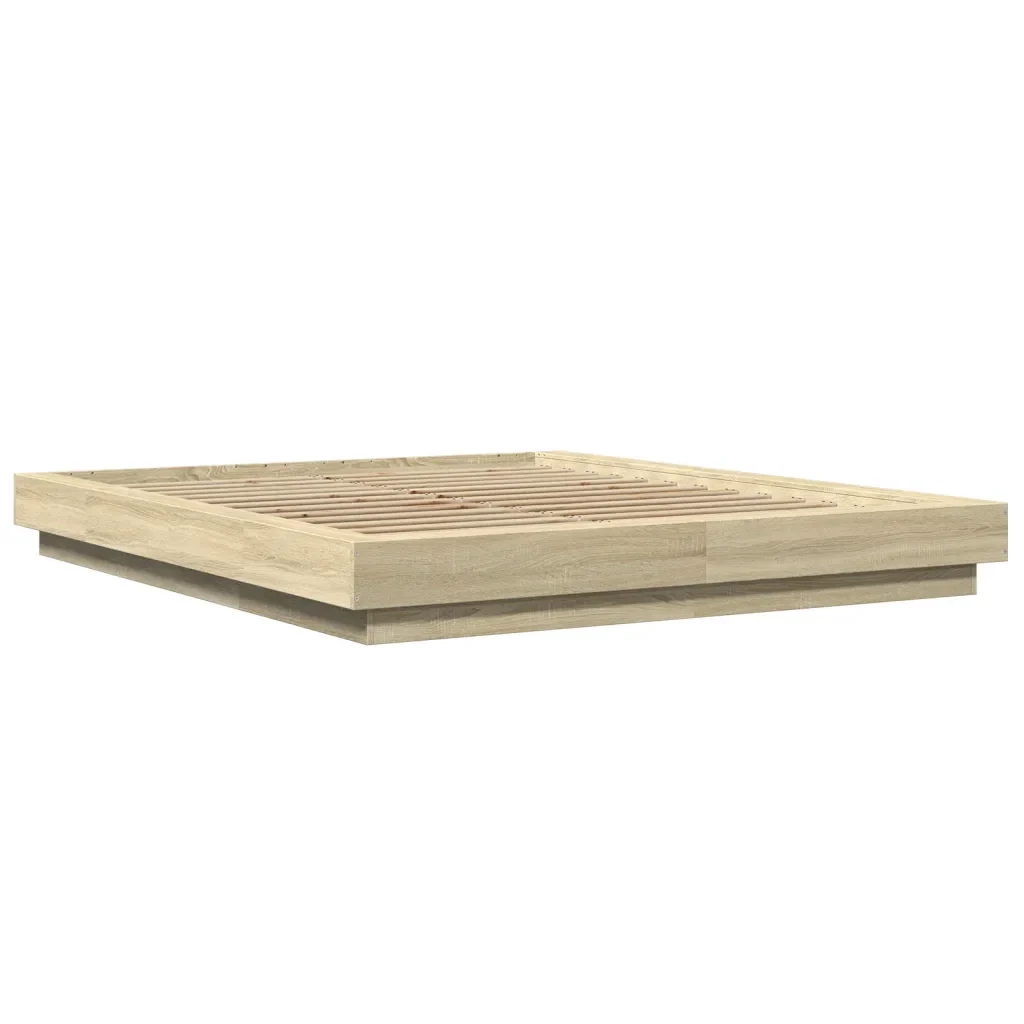 Letto matrimoniale | Letto per adulti | Giroletto Luci LED Rovere Sonoma 150x200 cm Legno Multistrato - Image 3