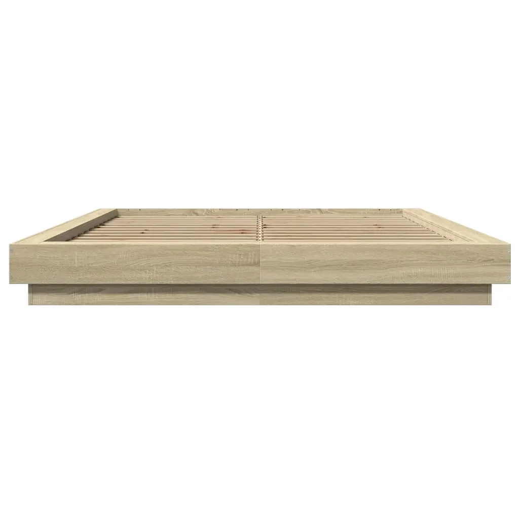 Letto matrimoniale | Letto per adulti | Giroletto Luci LED Rovere Sonoma 150x200 cm Legno Multistrato - Image 5
