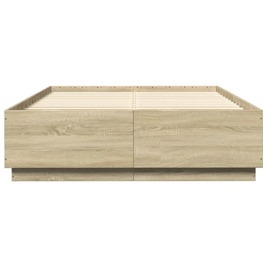 Letto matrimoniale | Letto per adulti | Giroletto Luci LED Rovere Sonoma 150x200 cm Legno Multistrato - Image 6