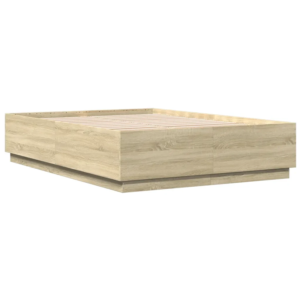 Letto matrimoniale | Letto per adulti | Giroletto Luci LED Rovere Sonoma 160x200 cm Legno Multistrato - Image 3