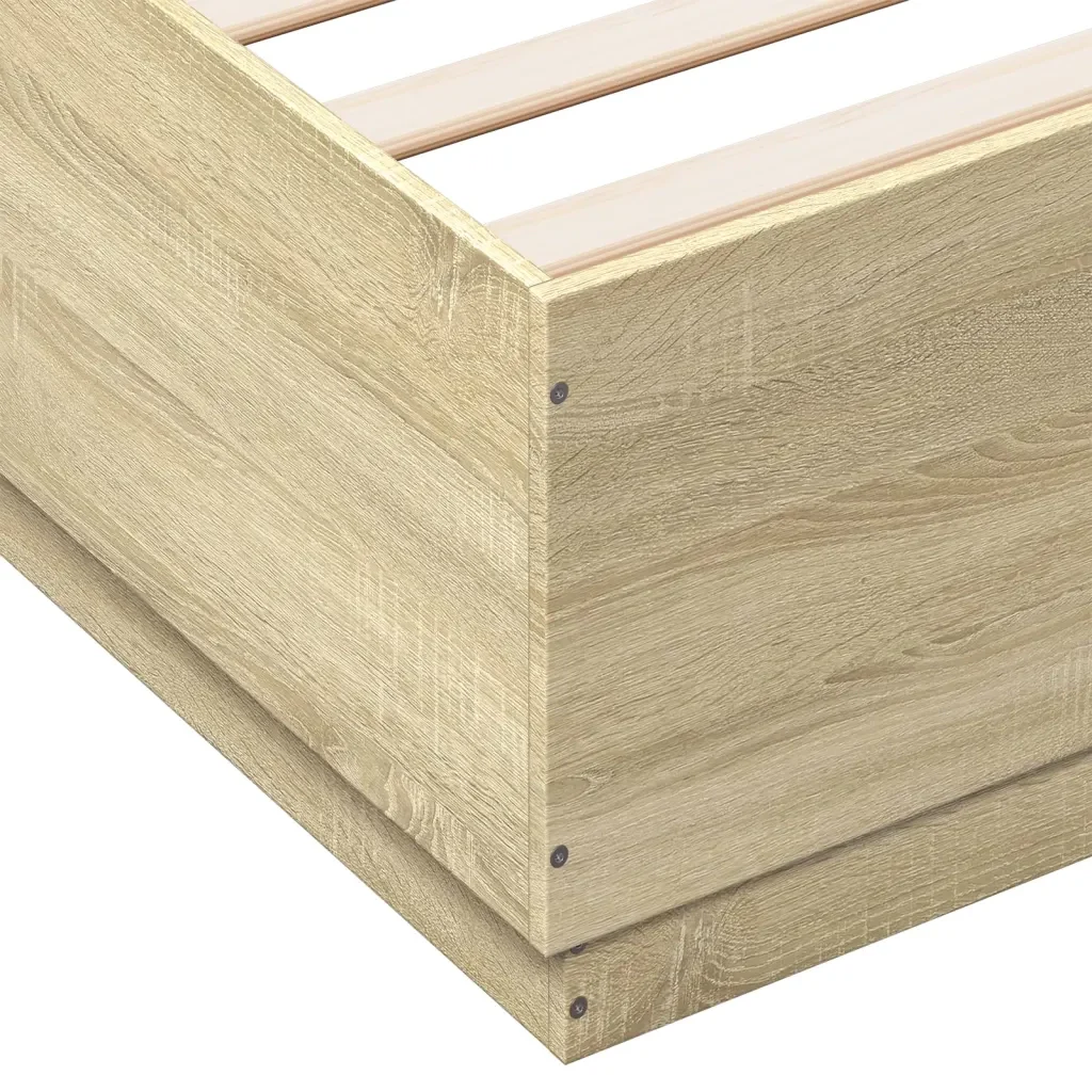 Letto matrimoniale | Letto per adulti | Giroletto Luci LED Rovere Sonoma 160x200 cm Legno Multistrato - Image 9