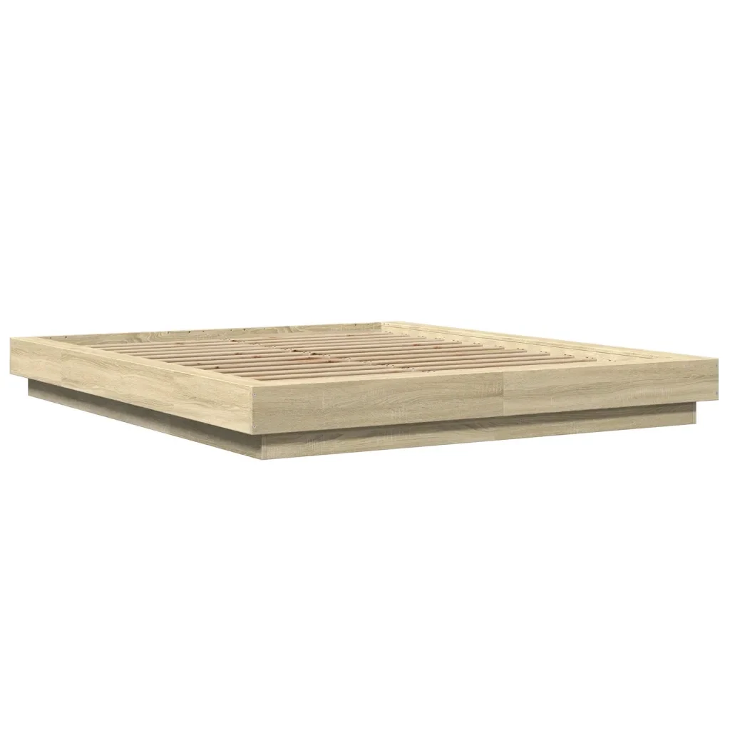 Letto matrimoniale | Letto per adulti | Giroletto Luci LED Rovere Sonoma 160x200 cm Legno Multistrato - Image 4