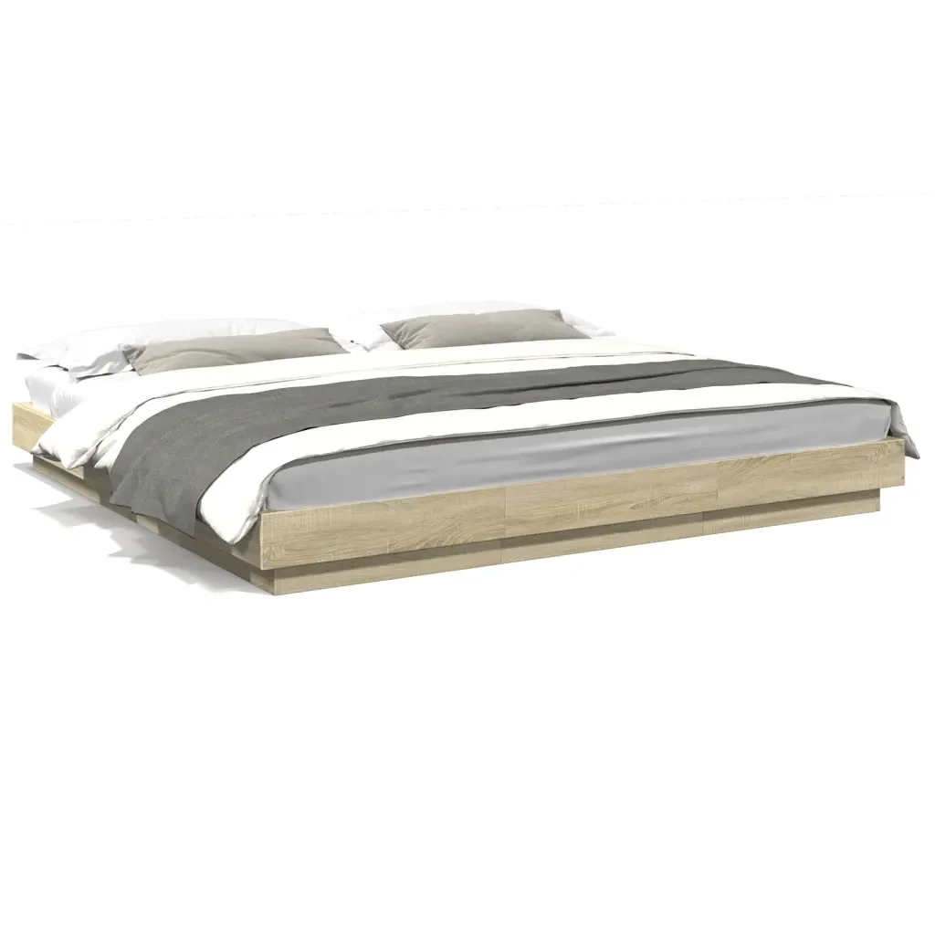 Letto matrimoniale | Letto per adulti | Giroletto Luci LED Rovere Sonoma 180x200 cm Legno Multistrato