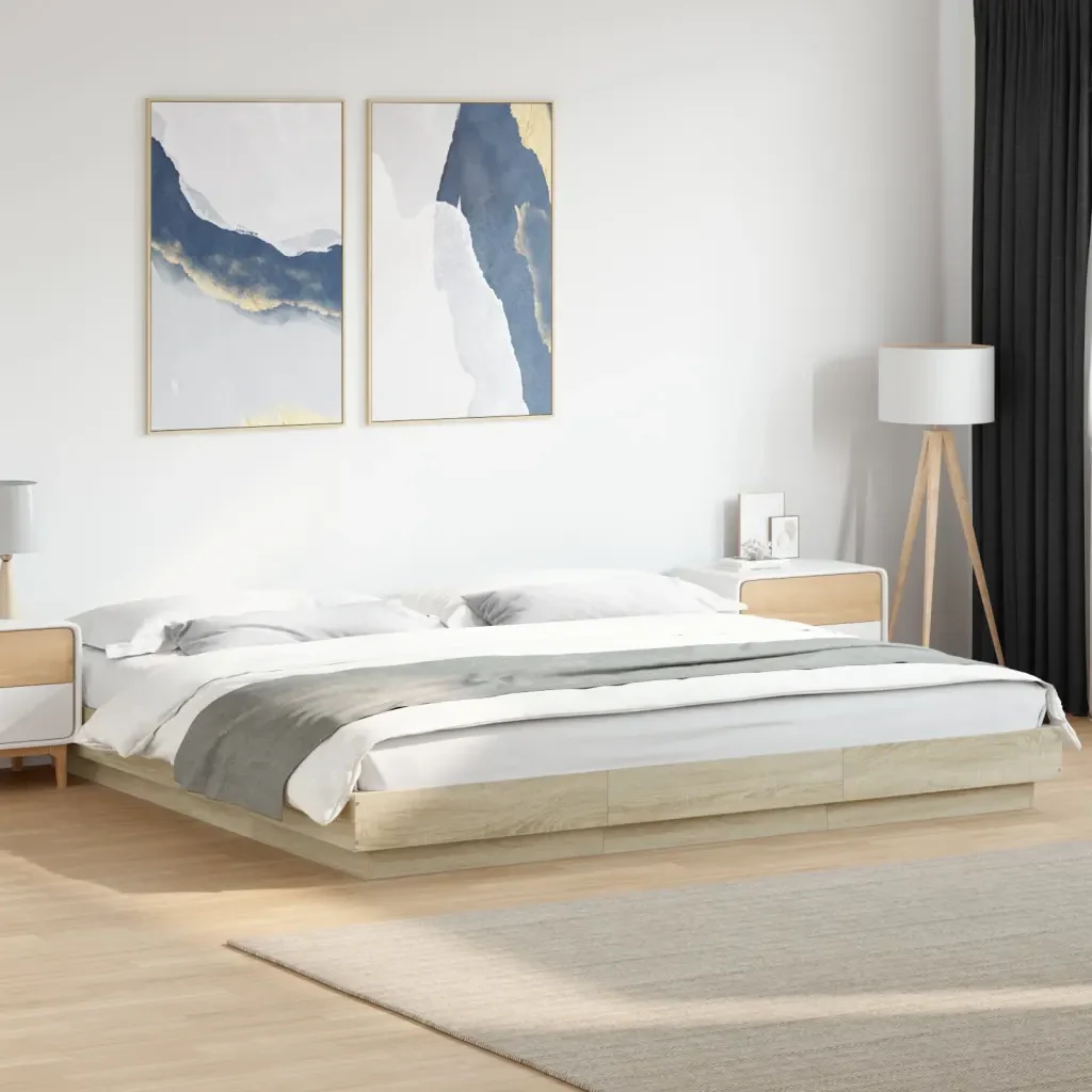 Letto matrimoniale | Letto per adulti | Giroletto Luci LED Rovere Sonoma 180x200 cm Legno Multistrato - Image 2