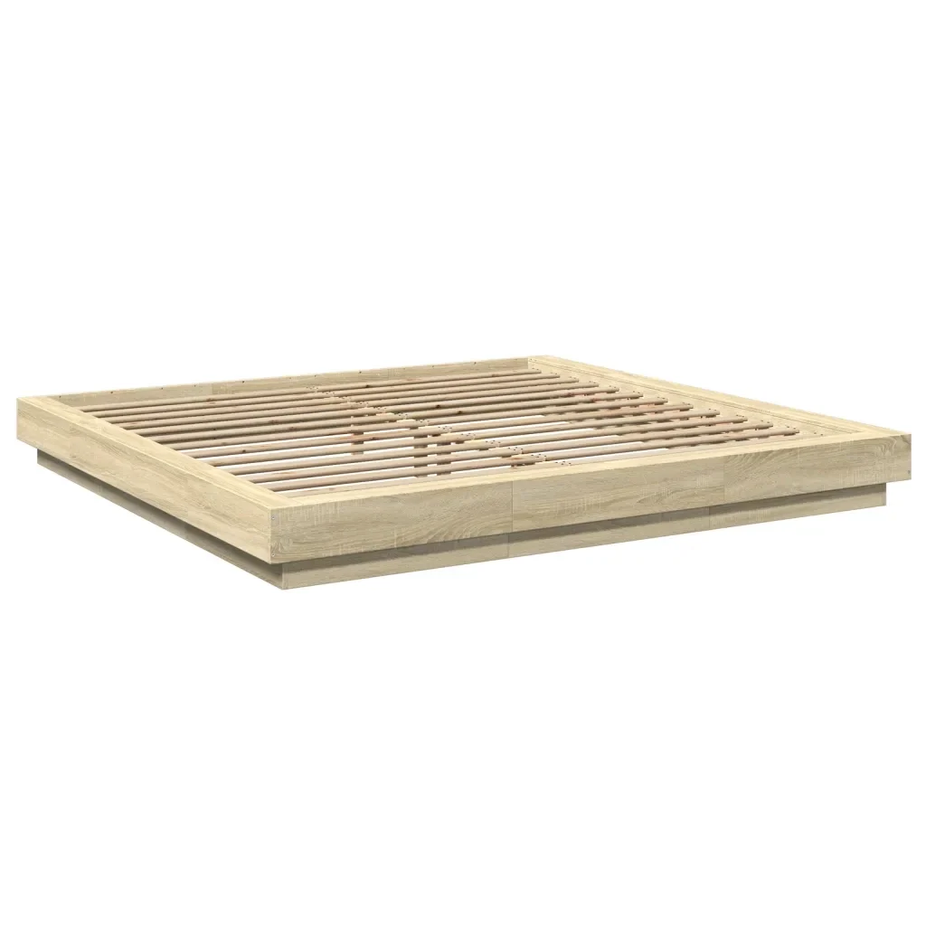 Letto matrimoniale | Letto per adulti | Giroletto Luci LED Rovere Sonoma 180x200 cm Legno Multistrato - Image 3
