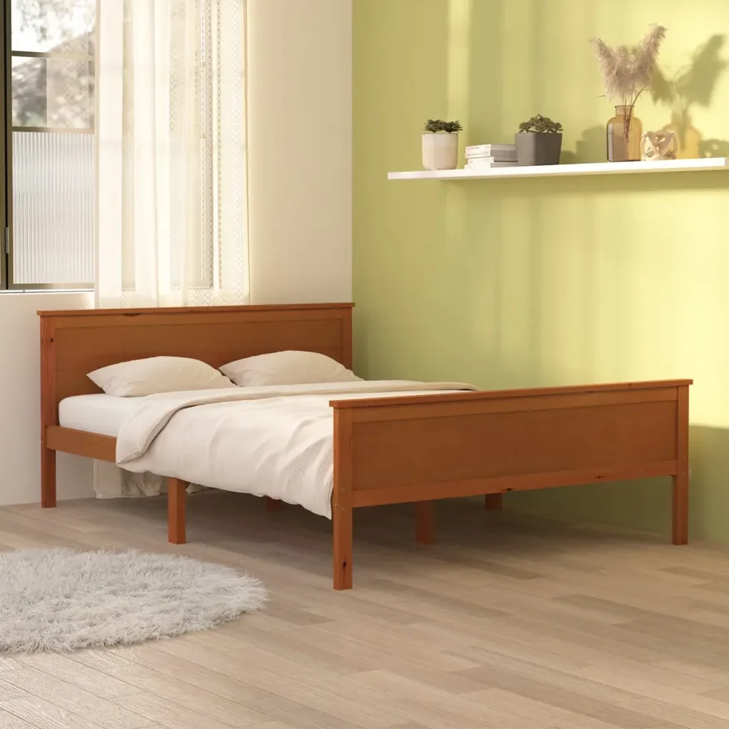 Letto matrimoniale | Letto per adulti | Giroletto Marrone Ambra in Legno Massello di Pino 120x200 cm - Image 2