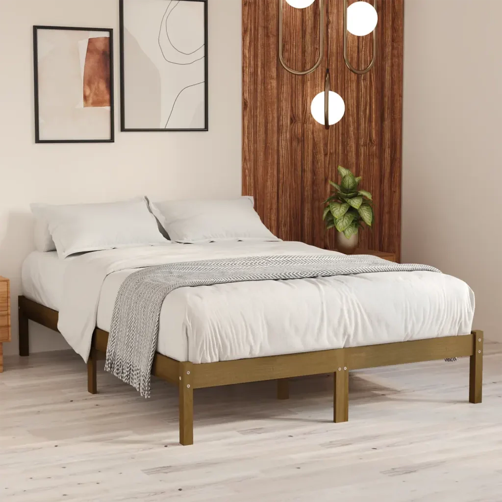 Letto matrimoniale | Letto per adulti | Giroletto Marrone Ambrato in Legno Massello di Pino 200x200 cm - Image 2