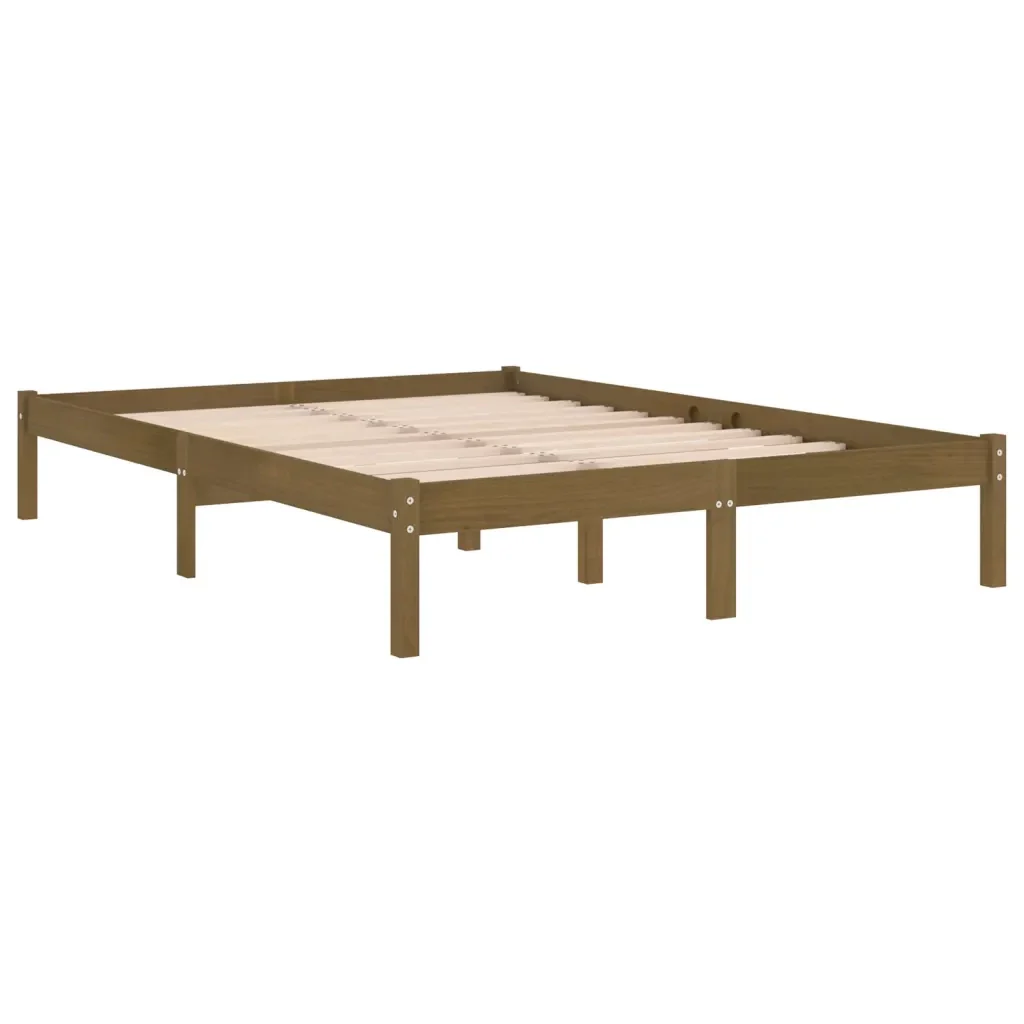 Letto matrimoniale | Letto per adulti | Giroletto Marrone Ambrato in Legno Massello di Pino 200x200 cm - Image 3