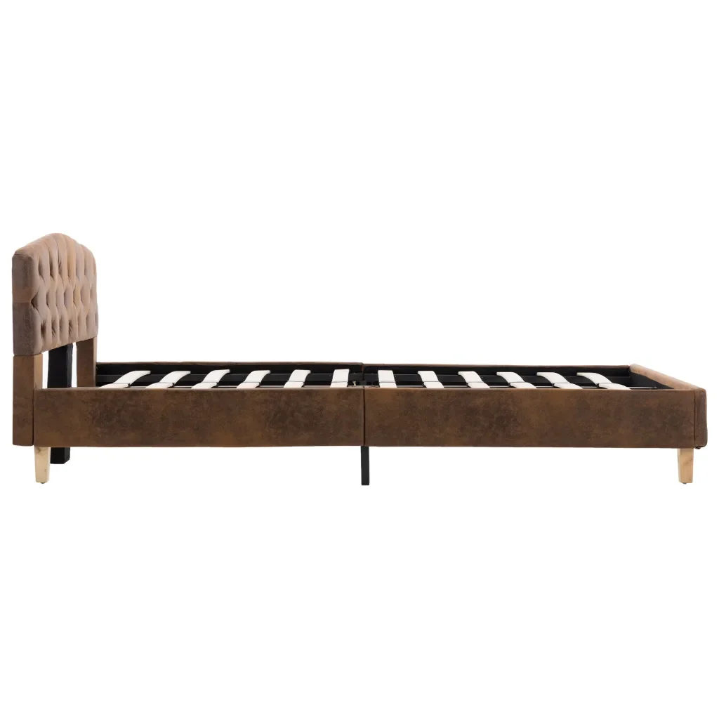 Letto matrimoniale | Letto per adulti | Giroletto Marrone in Similpelle Scamosciata 120x200 cm - Image 5