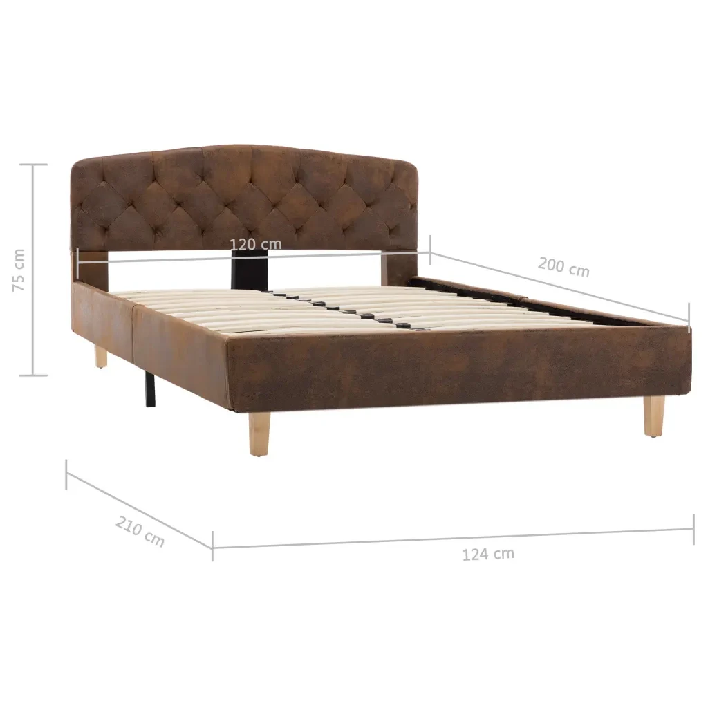 Letto matrimoniale | Letto per adulti | Giroletto Marrone in Similpelle Scamosciata 120x200 cm - Image 8