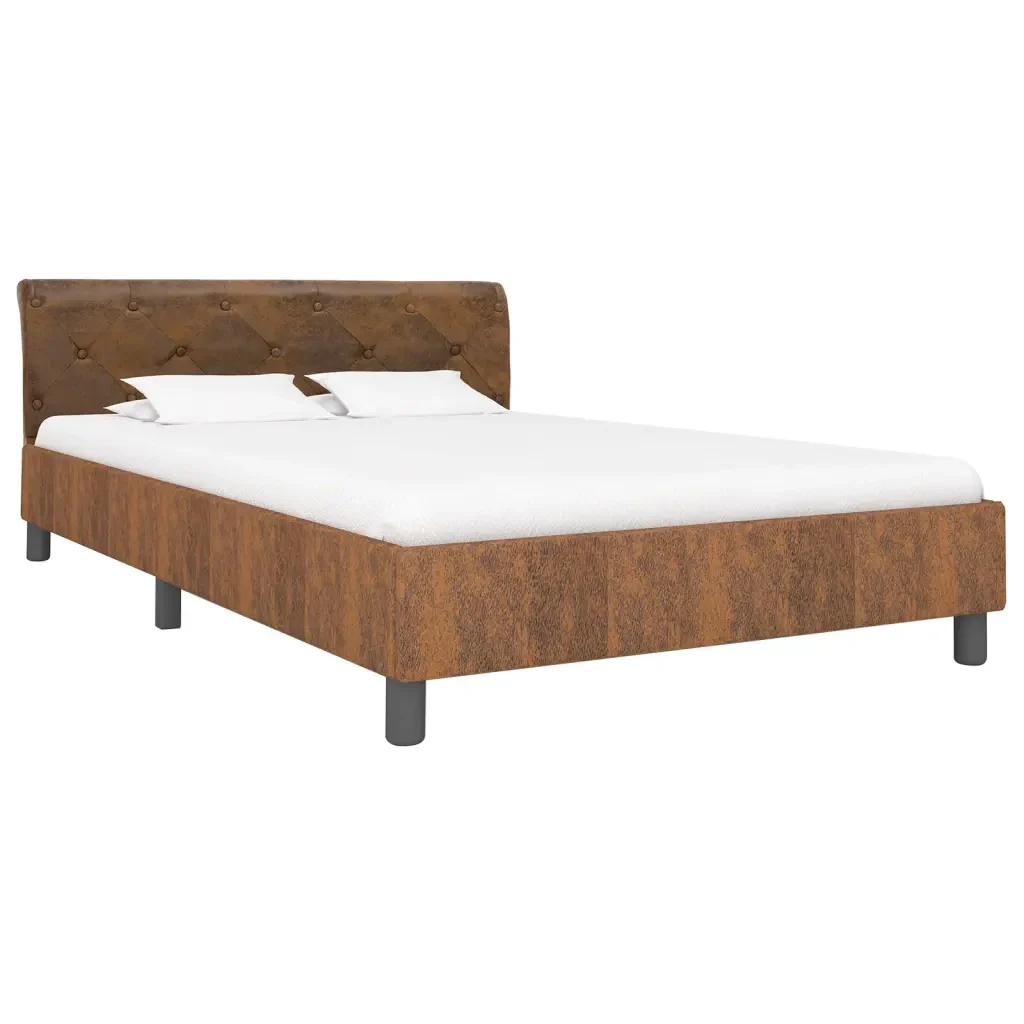 Letto matrimoniale | Letto per adulti | Giroletto Marrone in Similpelle Scamosciata 140x200 cm - Image 2