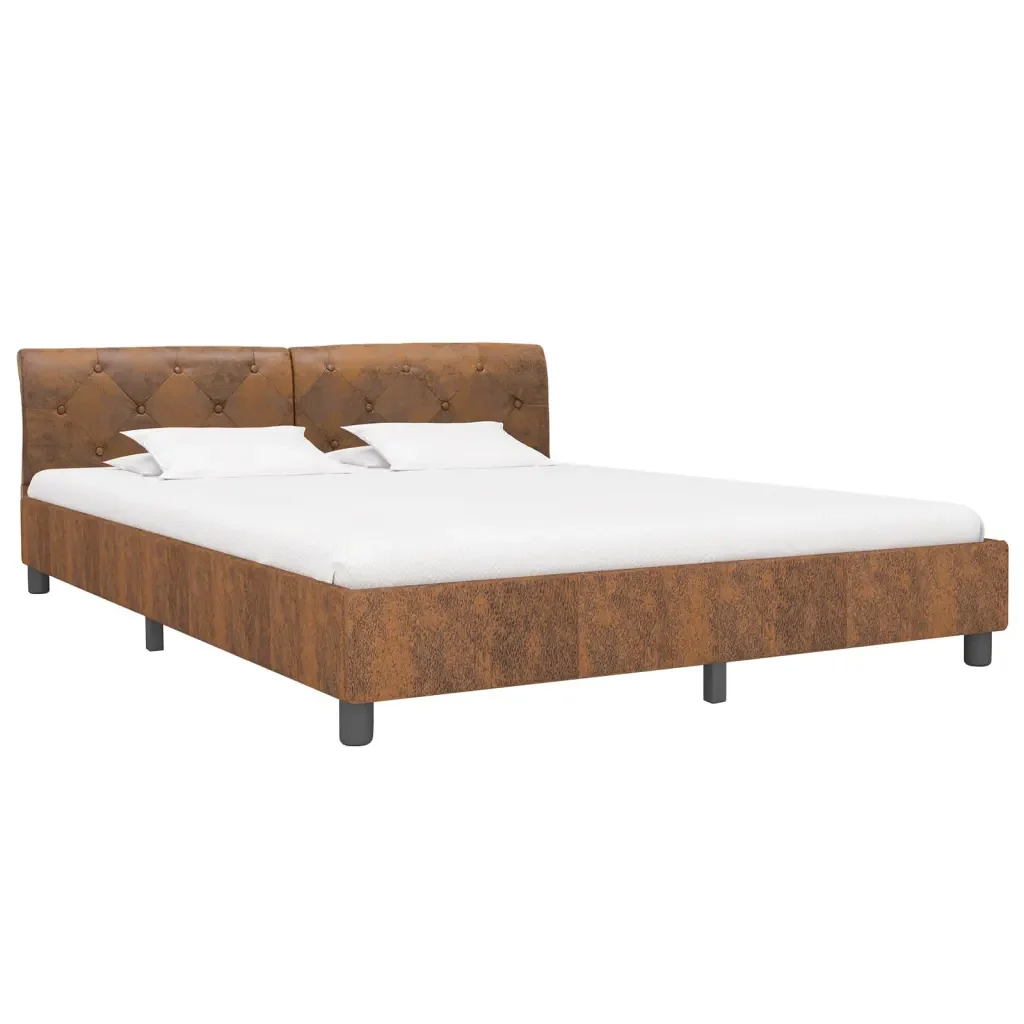 Letto matrimoniale | Letto per adulti | Giroletto Marrone in Similpelle Scamosciata 180x200 cm - Image 2