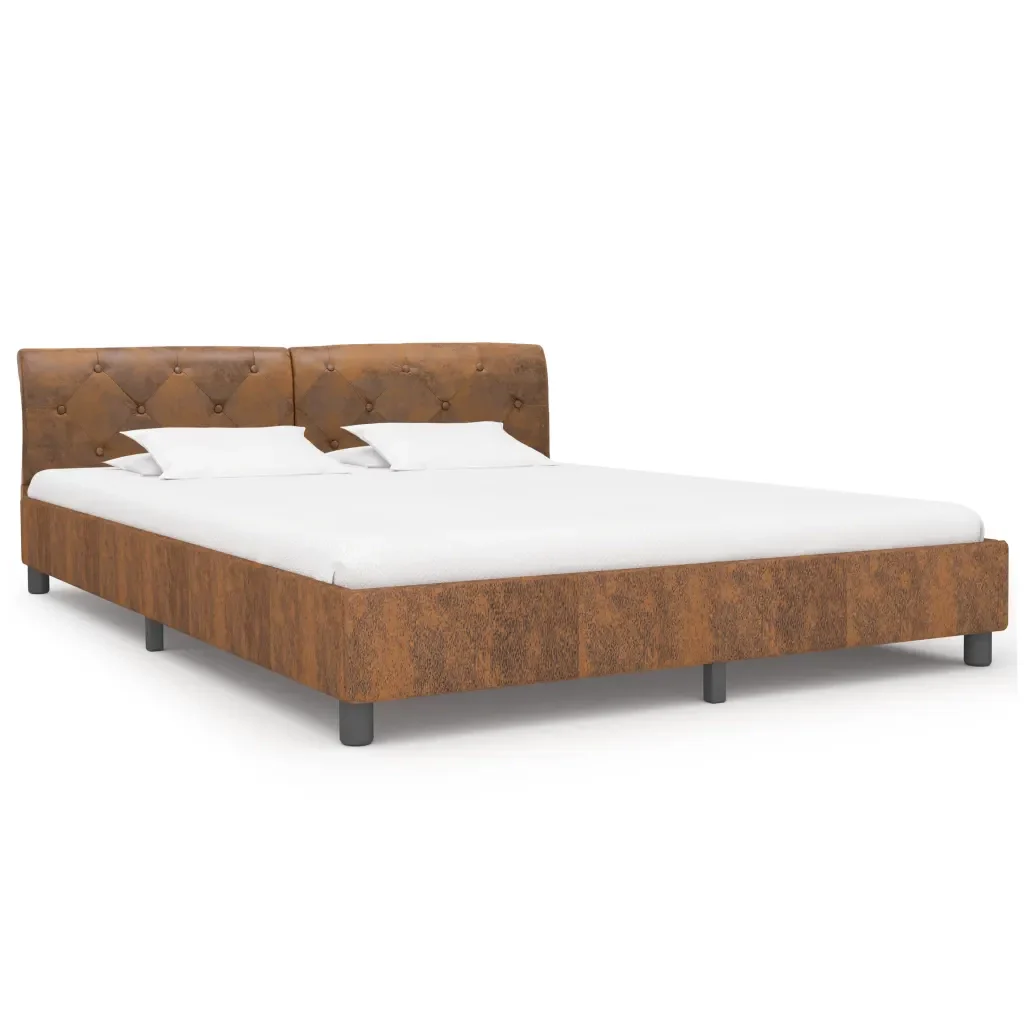 Letto matrimoniale | Letto per adulti | Giroletto Marrone in Similpelle Scamosciata 180x200 cm - Image 4