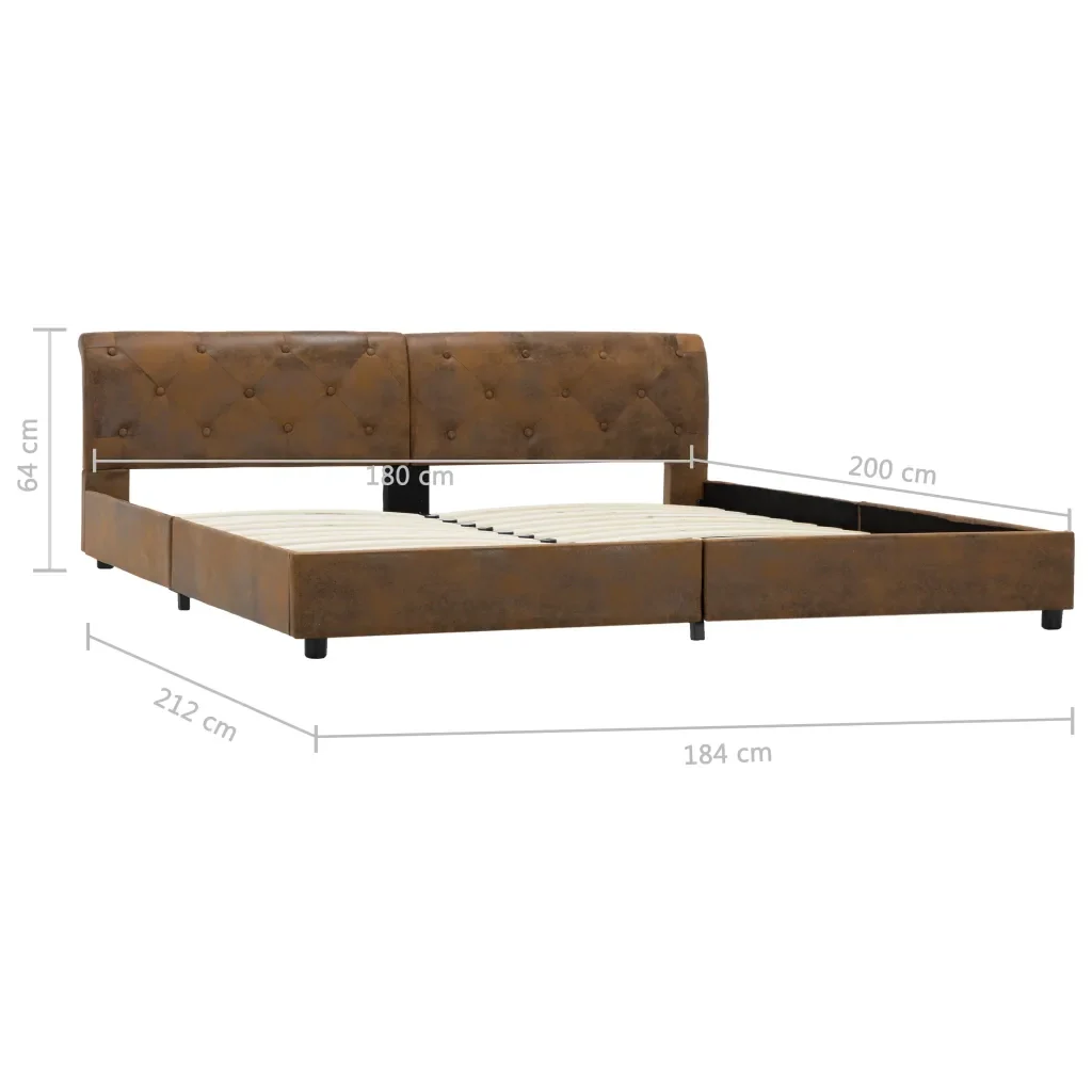 Letto matrimoniale | Letto per adulti | Giroletto Marrone in Similpelle Scamosciata 180x200 cm - Image 9
