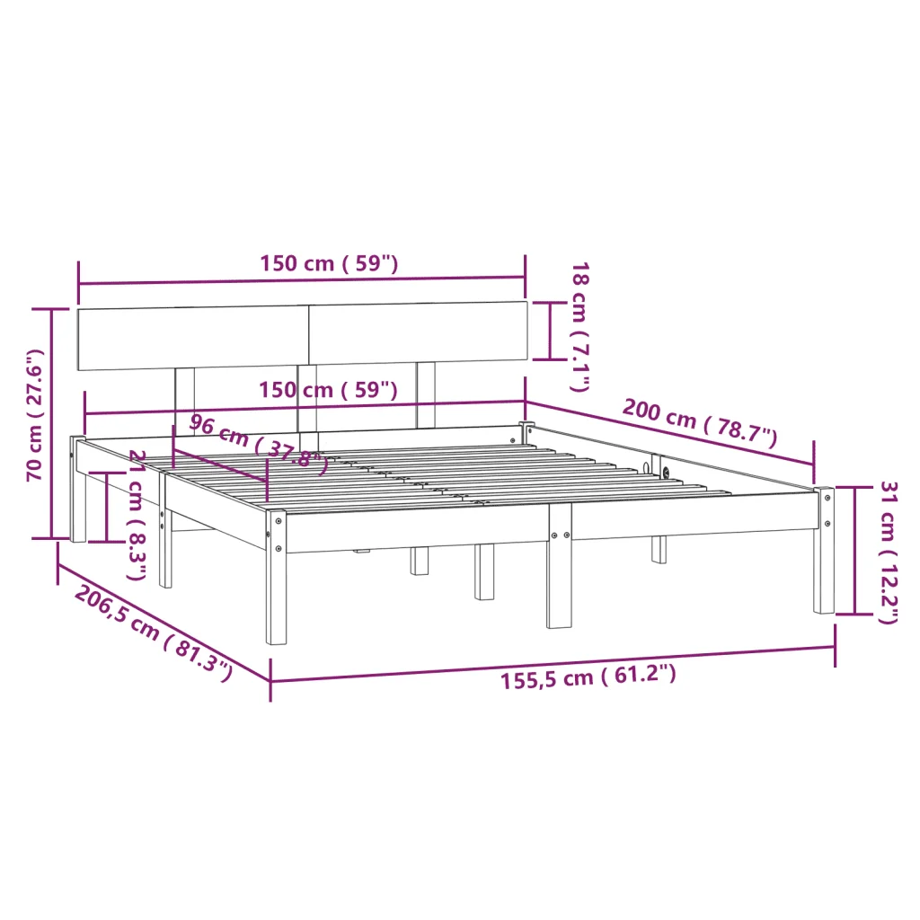 Letto matrimoniale | Letto per adulti | Giroletto Massello Pino 150x200cm King Size - Image 9