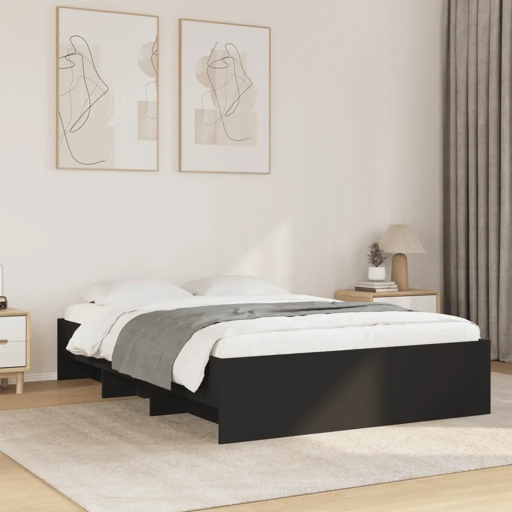 Letto matrimoniale | Letto per adulti | Giroletto Nero 120x190 cm in Legno Multistrato - Image 2