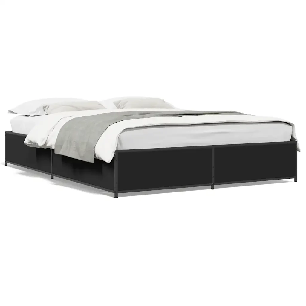 Letto matrimoniale | Letto per adulti | Giroletto Nero 120x190 cm in Legno Multistrato e Metallo