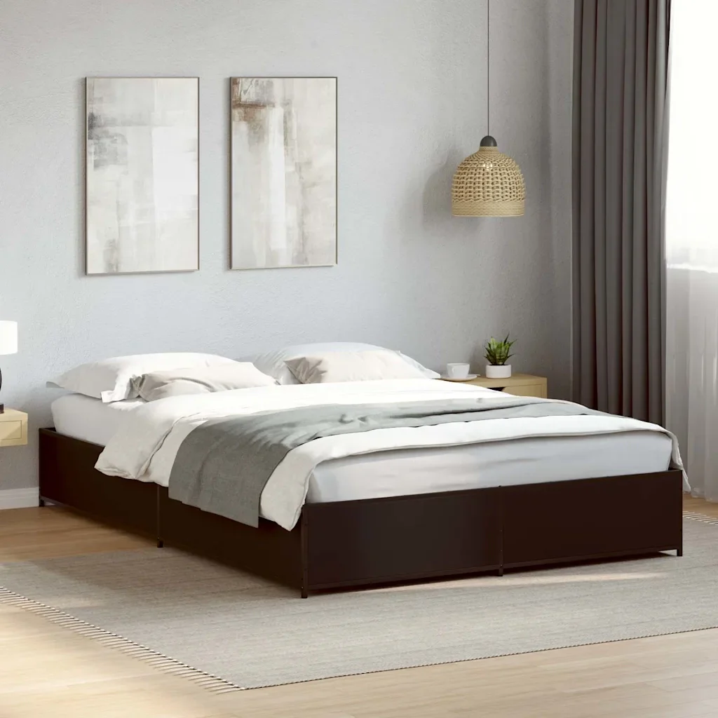 Letto matrimoniale | Letto per adulti | Giroletto Nero 120x190 cm in Legno Multistrato e Metallo - Image 2