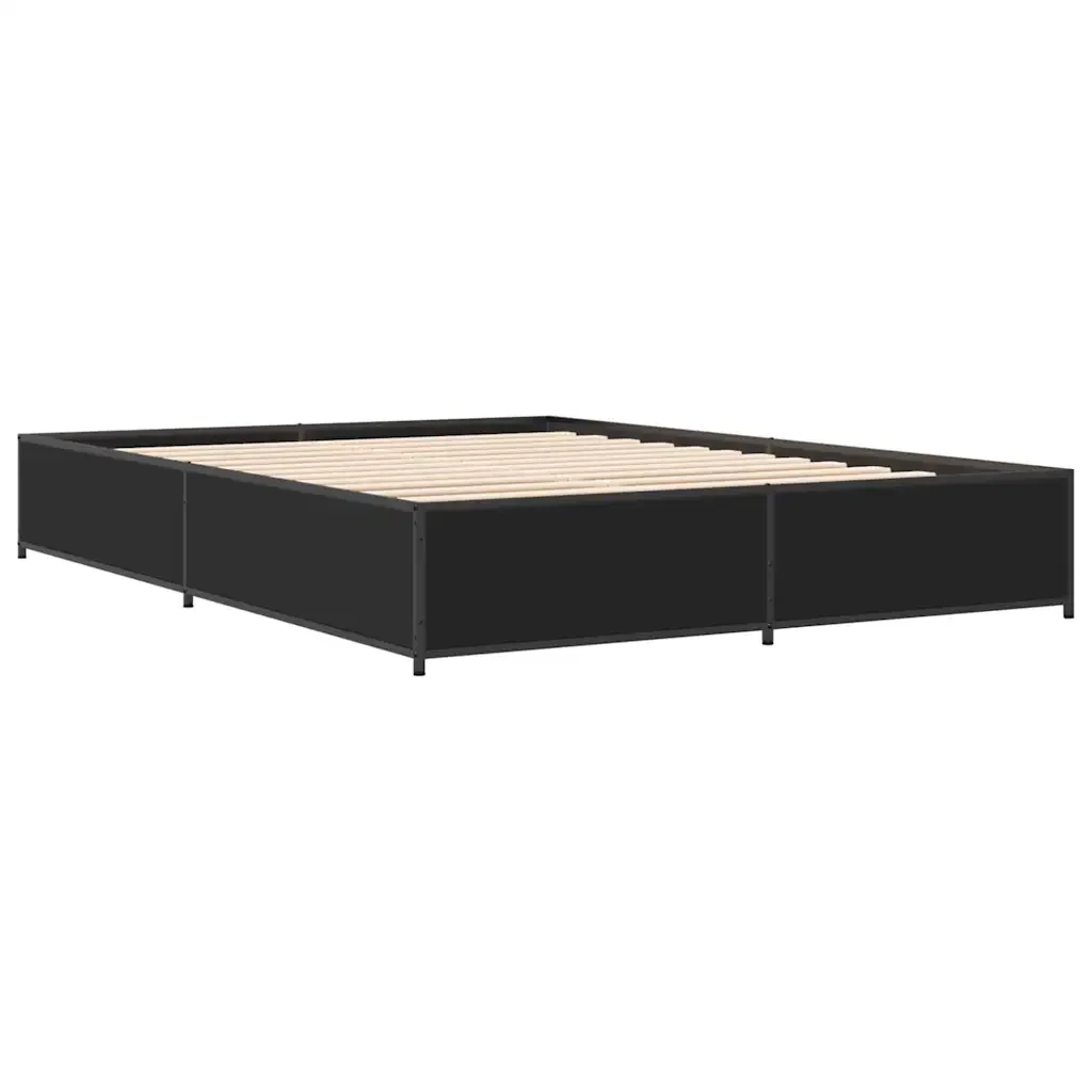 Letto matrimoniale | Letto per adulti | Giroletto Nero 120x190 cm in Legno Multistrato e Metallo - Image 6